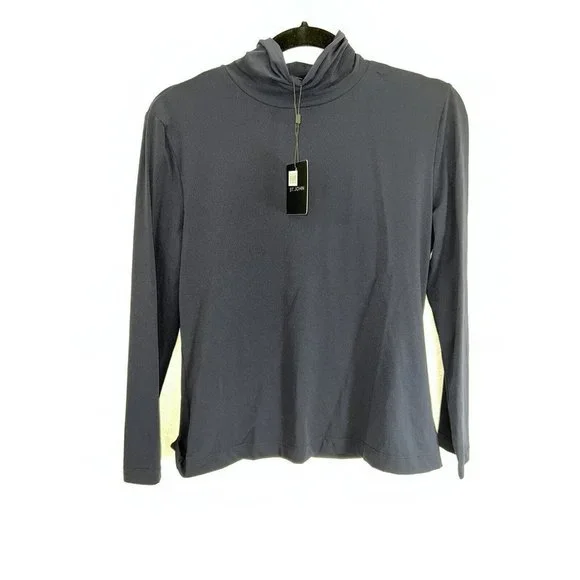 ST.JOHN Basic Shirt Navy Blue Mock Neck Turtle Neck NWTS $195 New Stretchy T - Picture 8 of 10